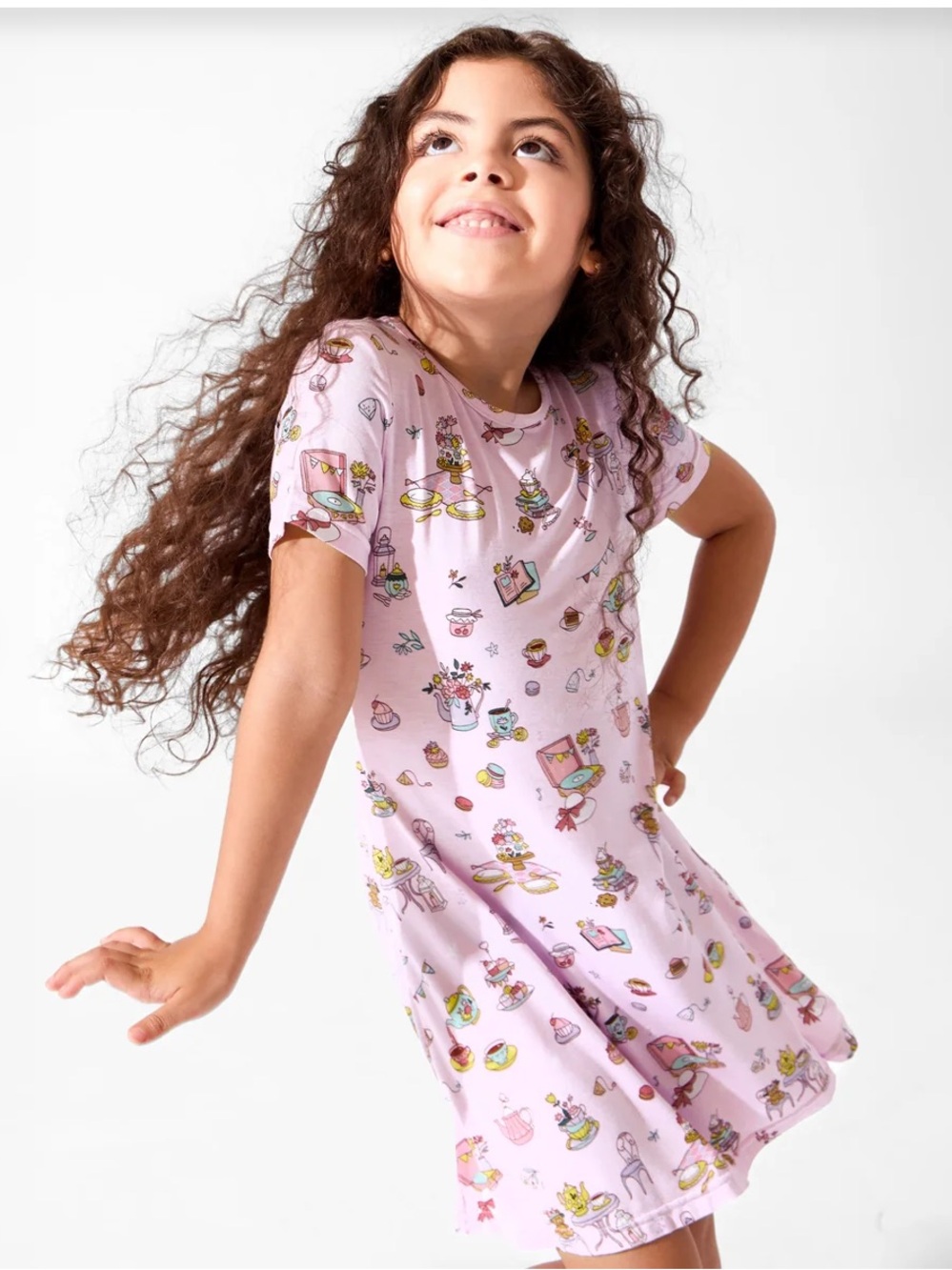 Bellabu Bear Girls' Lavender Tea Party Short Sleeve Nightgown